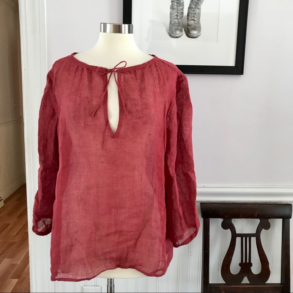 Eileen Fisher 100% Linen Sheer Peasant Blouse  *U4 - Picture 2 of 8
